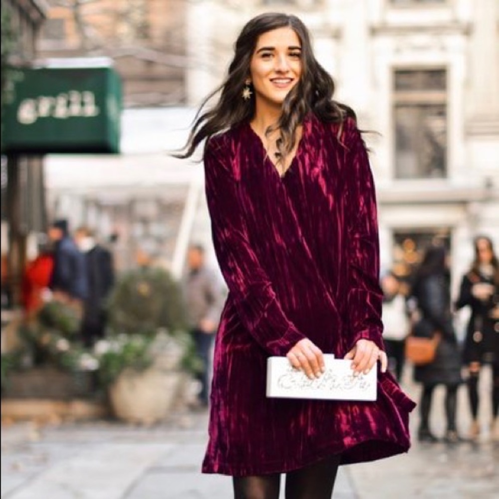 Zara Red Velvet‎ Long Sleeve Holiday Dress Medium M